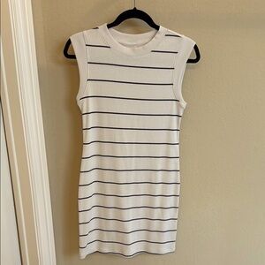 A new day Cream black thin striped Sleeveless Sheath Dress sz XS like new